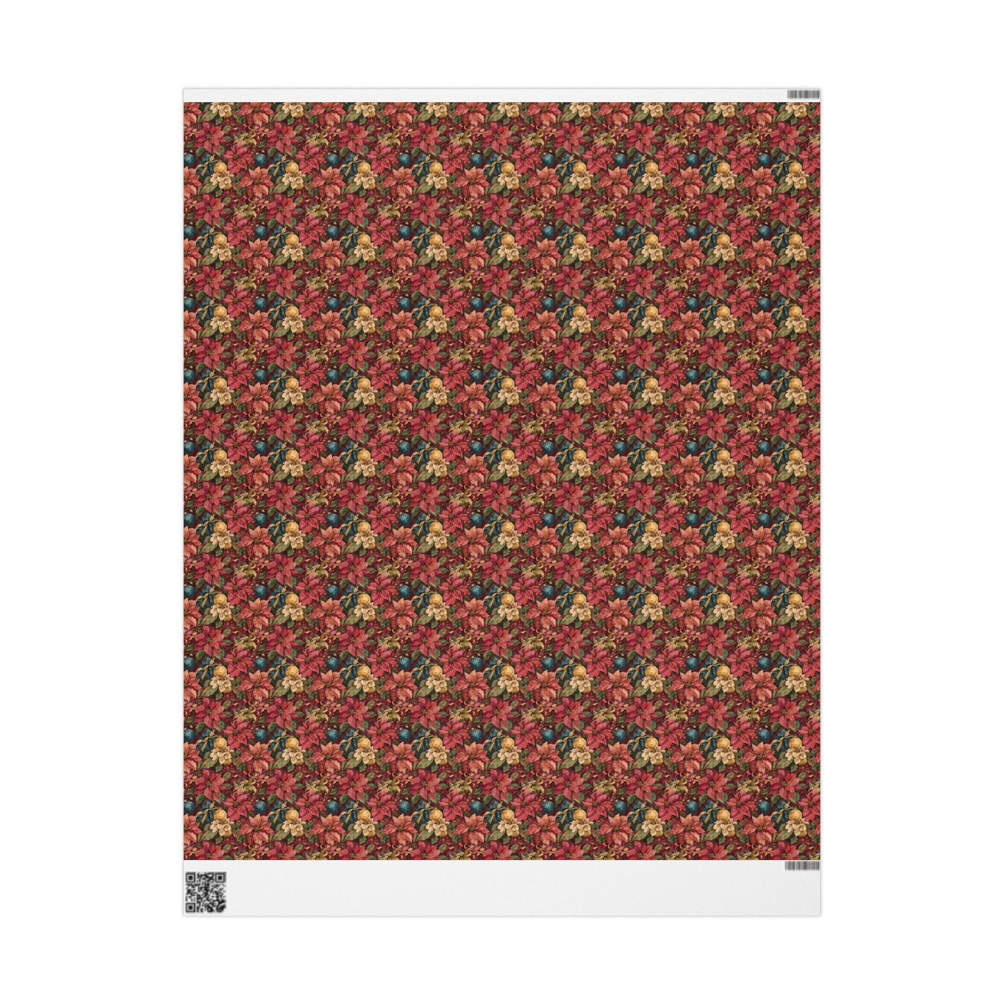 Watercolor Floral Christmas Wrapping Paper Roll, Poinsettia Gift Wrap for Winter Weddings or Holidays #11