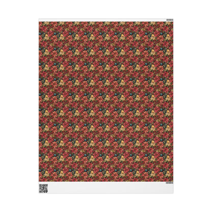 Watercolor Floral Christmas Wrapping Paper Roll, Poinsettia Gift Wrap for Winter Weddings or Holidays #11