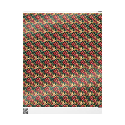 Watercolor Poinsettia Christmas Wrapping Paper Roll, Elegant Red Floral Gift Wrap for Holiday Packaging #3