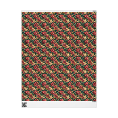 Watercolor Poinsettia Christmas Wrapping Paper Roll, Elegant Red Floral Gift Wrap for Holiday Packaging #3