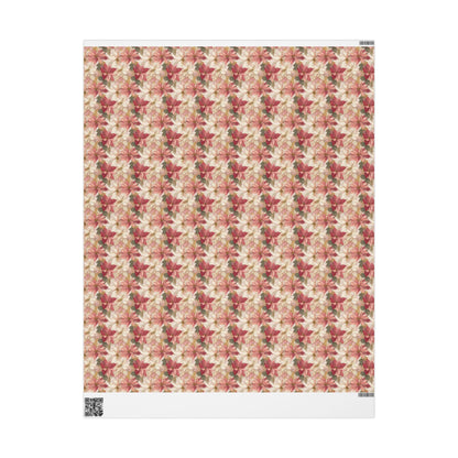 Poinsettia Floral Christmas Wrapping Paper Roll, Watercolor Winter Gift Wrap for Holiday Presents #19