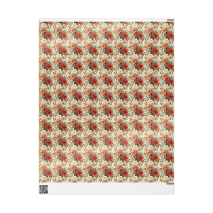 Winter Botanical Wrapping Paper Roll, Watercolor Poinsettia Christmas Design for Seasonal Gift Wrap #15