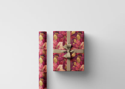 Winter Floral Wrapping Paper Roll, Watercolor Poinsettia Christmas Gift Wrap for Elegant Holiday Presents #7