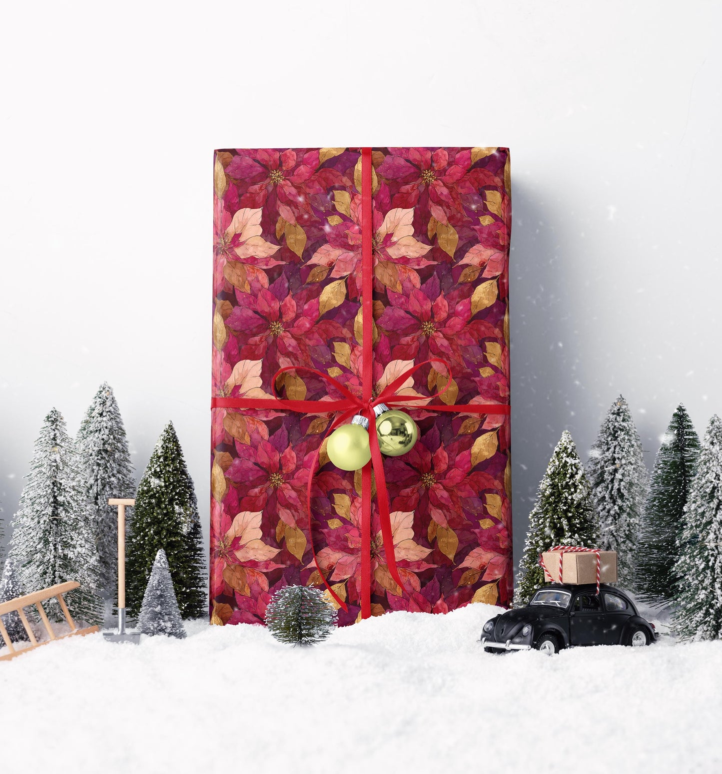 Winter Floral Wrapping Paper Roll, Watercolor Poinsettia Christmas Gift Wrap for Elegant Holiday Presents #7