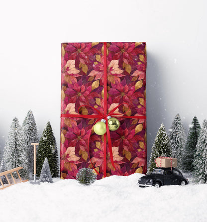 Winter Floral Wrapping Paper Roll, Watercolor Poinsettia Christmas Gift Wrap for Elegant Holiday Presents #7