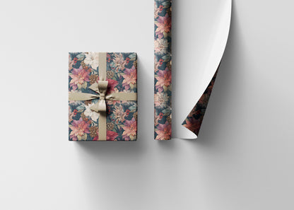 Holiday Wrapping Paper Roll, Watercolor Poinsettia Floral Design for Christmas and Seasonal Gift Wrap #10