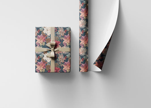 Holiday Wrapping Paper Roll, Watercolor Poinsettia Floral Design for Christmas and Seasonal Gift Wrap #10