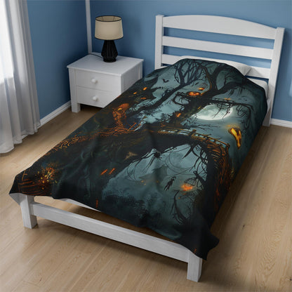 Halloween Throw Blanket Decor, Soft Blanket, Spooky Halloween Decor, Cozy Holiday Custom Fall Party Gifts, Beautiful Gothic Horror Print
