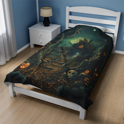 Halloween Throw Blanket Decor, Soft Blanket, Halloween Decor, Cozy Holiday Custom Fall Party Gift, Beautiful Unique Gothic Horror Print