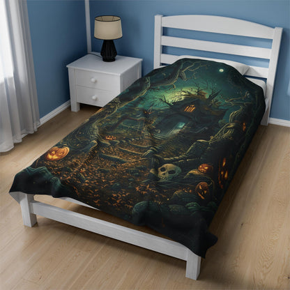 Halloween Throw Blanket Decor, Soft Blanket, Halloween Decor, Cozy Holiday Custom Fall Party Gift, Beautiful Unique Gothic Horror Print