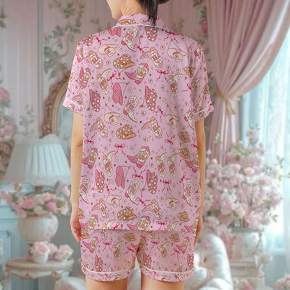 Pink Yee Haw Western Cowgirl Pajama Set, Coquette Cowgirl Sleepwear, Girly Western Loungewear Set, Pink Cowgirl Pjs, Cowgirl Hats & Boots