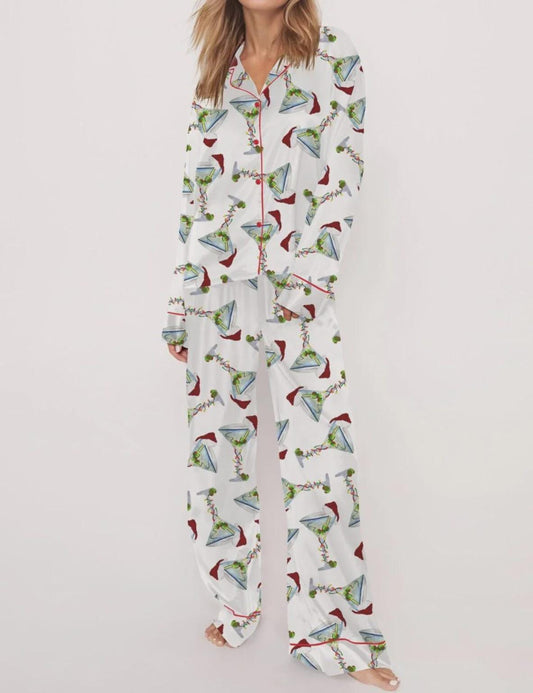 Martini Christmas Satin Pajama Set For Women