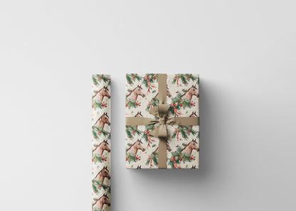 Equestrian Xmas Wrapping Paper, Horse Holiday Gift Wrap, Festive Riding Paper, Cowgirl Present Wrap, Winter Horse Lover Wrap