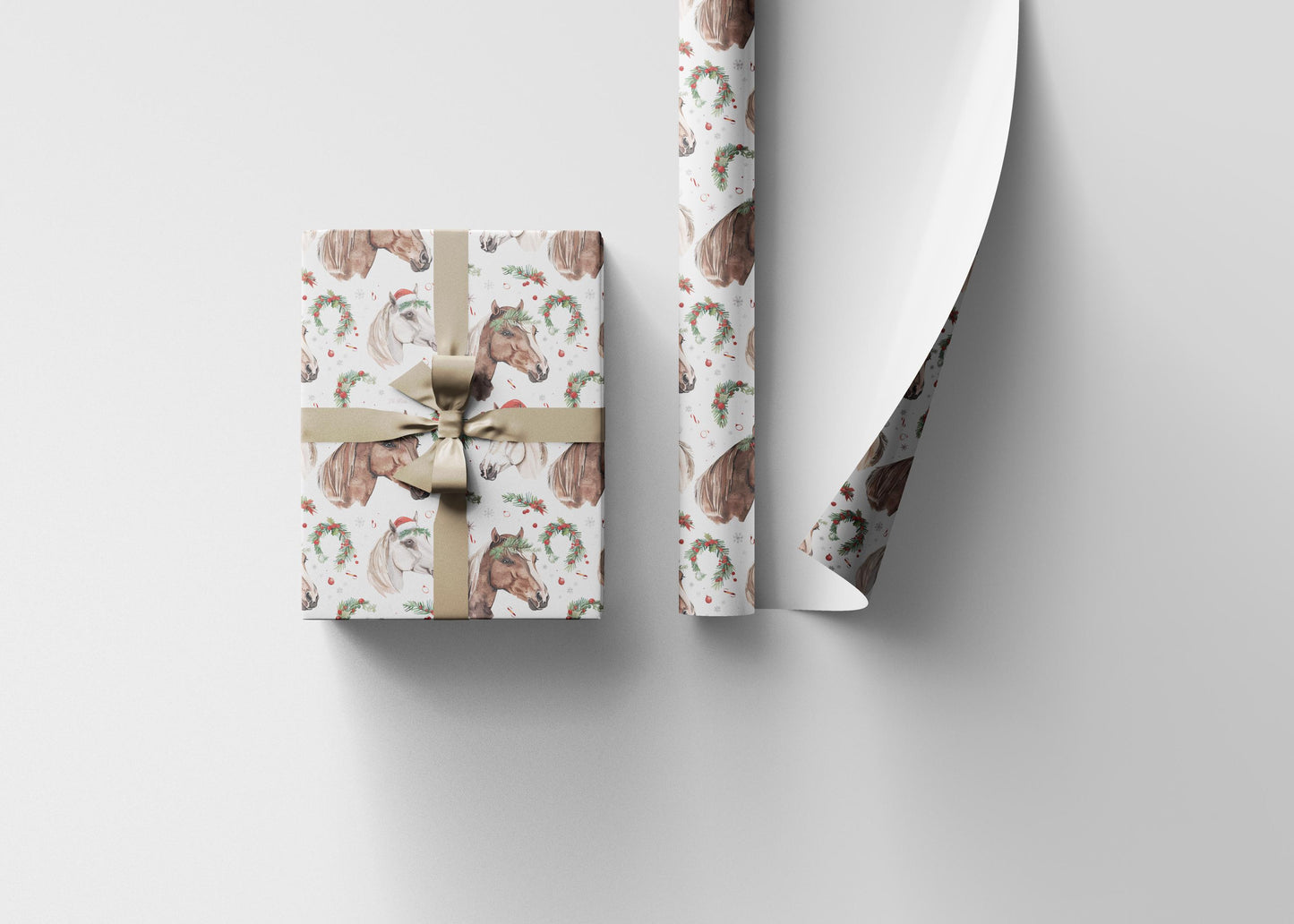Winter Horse Wrapping Paper, Cowgirl Christmas Gift Wrap, Equestrian Holiday Paper, Festive Riding Present Wrap, Horse Lover Xmas