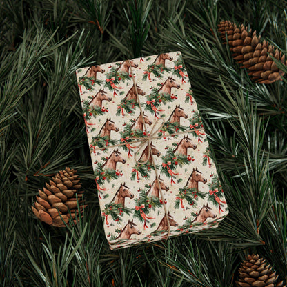 Equestrian Xmas Wrapping Paper, Horse Holiday Gift Wrap, Festive Riding Paper, Cowgirl Present Wrap, Winter Horse Lover Wrap