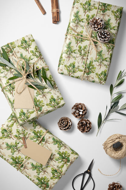 Christmas Gift Wrap Roll with Mistletoe Design, Elegant Holiday Wrapping Paper for Winter Decor and Gifting #5