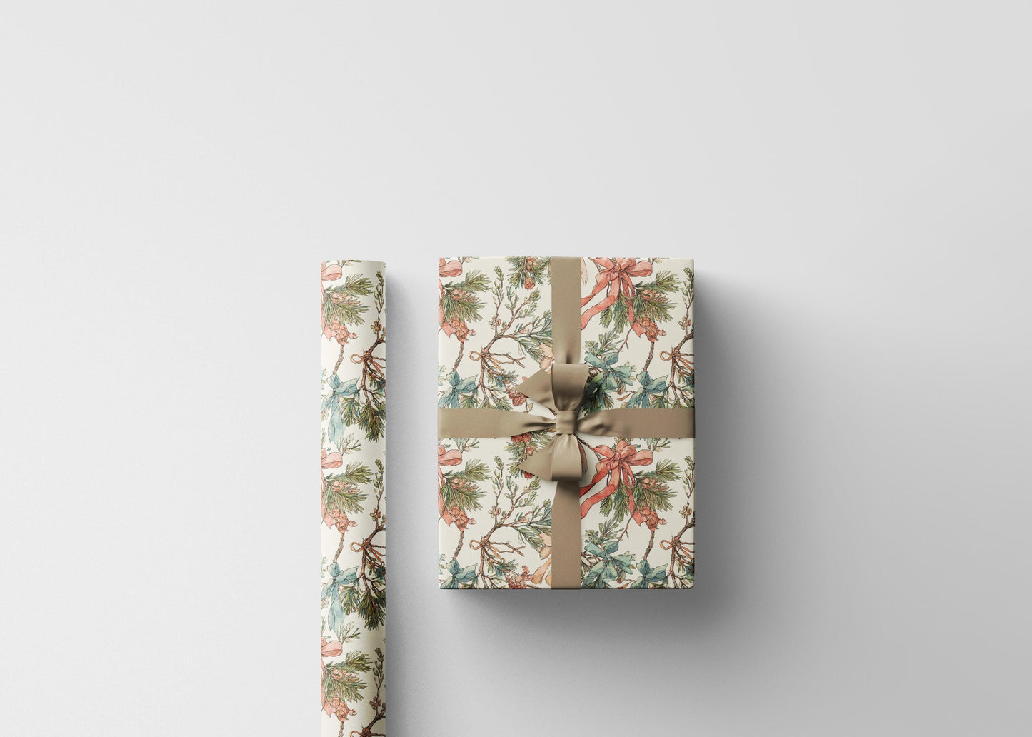 Mistletoe Christmas Wrapping Paper Roll, Premium Holiday Gift Wrap with Red Berries and Greenery Design #2