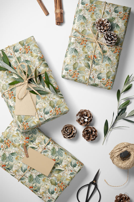 Watercolor Mistletoe Wrapping Paper Roll, Premium Gift Wrap for Christmas Holiday and Winter Parties #4