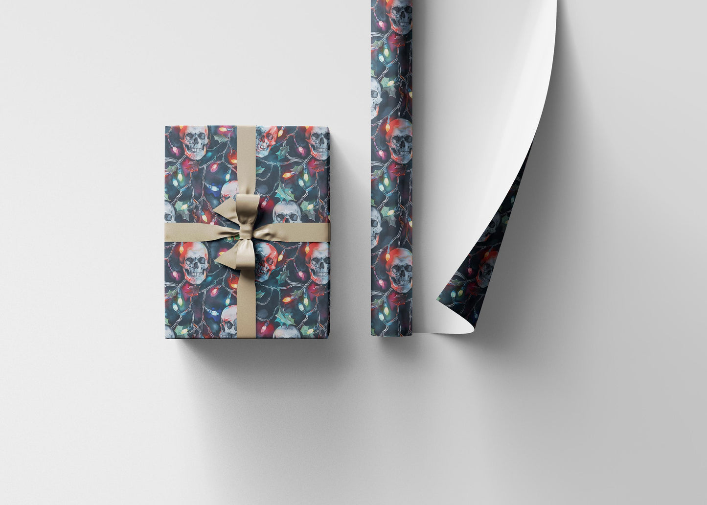Gothic Skulls Christmas Wrapping Paper Roll, Dark Gothmas Holiday Gift Wrap Creepy Gothic paper #12