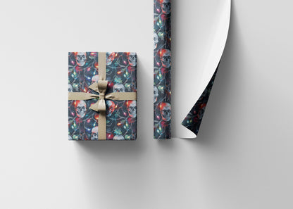 Gothic Skulls Christmas Wrapping Paper Roll, Dark Gothmas Holiday Gift Wrap Creepy Gothic paper #12