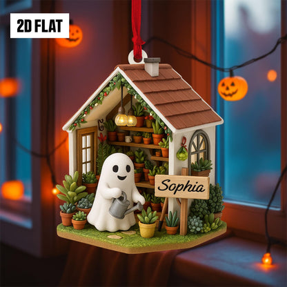 Personalized Ghost in Garden 2D FLAT Acrylic Ornament, Plant Lovers Halloween Gift, Halloween Ornament for Plantaholic, Greenhouse Ornament