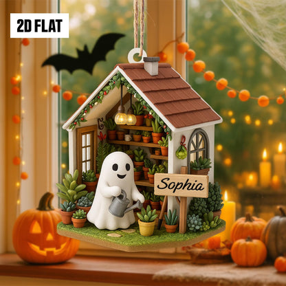 Personalized Ghost in Garden 2D FLAT Acrylic Ornament, Plant Lovers Halloween Gift, Halloween Ornament for Plantaholic, Greenhouse Ornament