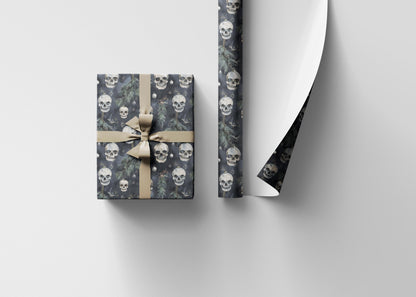 Gothmas Wrapping Paper Roll, Skulls and Gothic Christmas Decor, Dark Holiday Gift Wrap Aesthetic #4