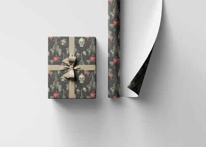 Dark Gothic Christmas Wrapping Paper Roll, Skulls and Bats Holiday Wrap for Alternative Gift Giving #3
