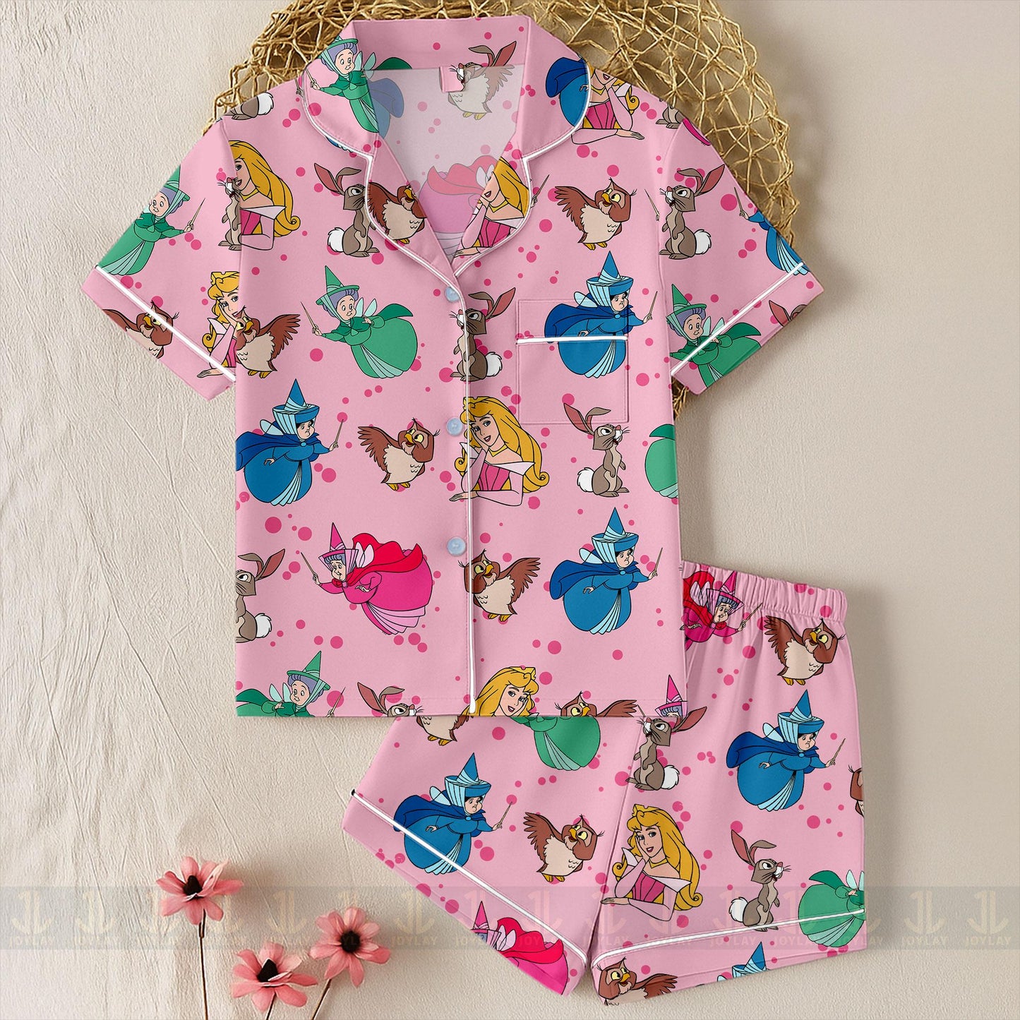 Sleeping Beauty Aurora Princess Godmother Unisex Satin Pajamas Set, Spooky Season Pajamas , Long Sleeve And Short Styles