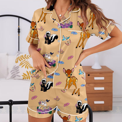 Thumper Bambi Unisex Satin Pajamas Set, Spooky Season Pajamas , Long Sleeve And Short Styles
