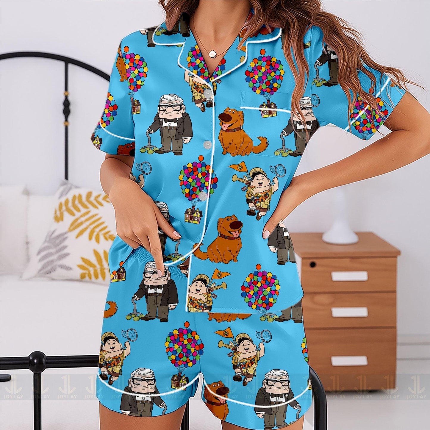 Up Russell Unisex Satin Pajamas Set, Spooky Season Pajamas , Long Sleeve And Short Styles