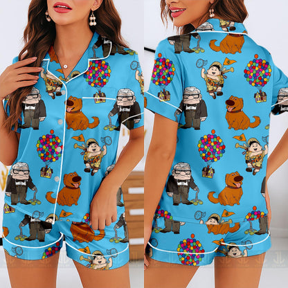 Up Russell Unisex Satin Pajamas Set, Spooky Season Pajamas , Long Sleeve And Short Styles