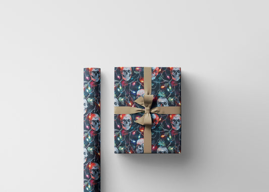Gothic Skulls Christmas Wrapping Paper Roll, Dark Gothmas Holiday Gift Wrap Creepy Gothic paper #12