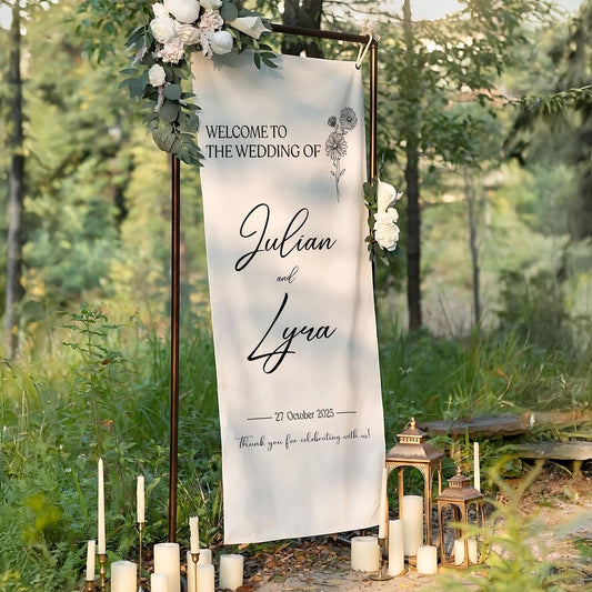Personalized Wedding Welcome Sign, Custom Fabric Banner for Outdoor Ceremony, Elegant Personalized Bride and Groom Sign, Wedding Backdrop
