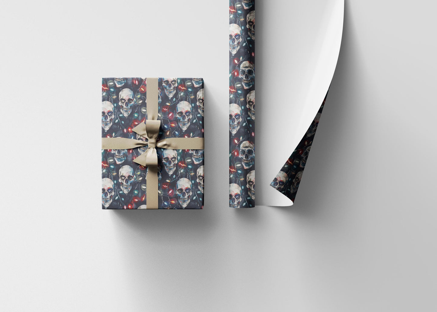 Black Goth Christmas Wrapping Paper Roll, Skulls Holiday Gift Wrap for Alternative Style #10