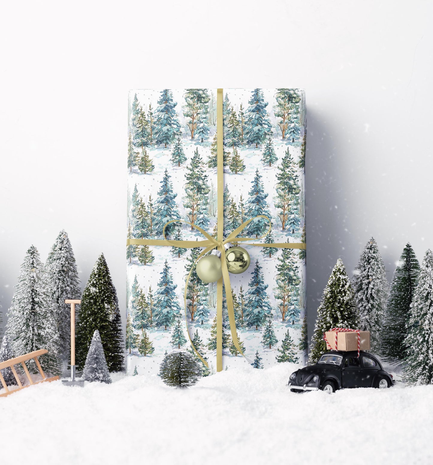 Christmas Forest Wrapping Paper Roll, Winter Tree and Pinecone Gift Wrap for Rustic Holiday Gifts #23