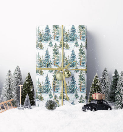 Christmas Forest Wrapping Paper Roll, Winter Tree and Pinecone Gift Wrap for Rustic Holiday Gifts #23