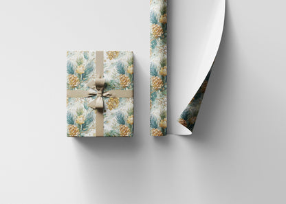 Evergreen Tree Wrapping Paper Roll, Pinecone Christmas Gift Wrap for Woodland Winter Packaging #19