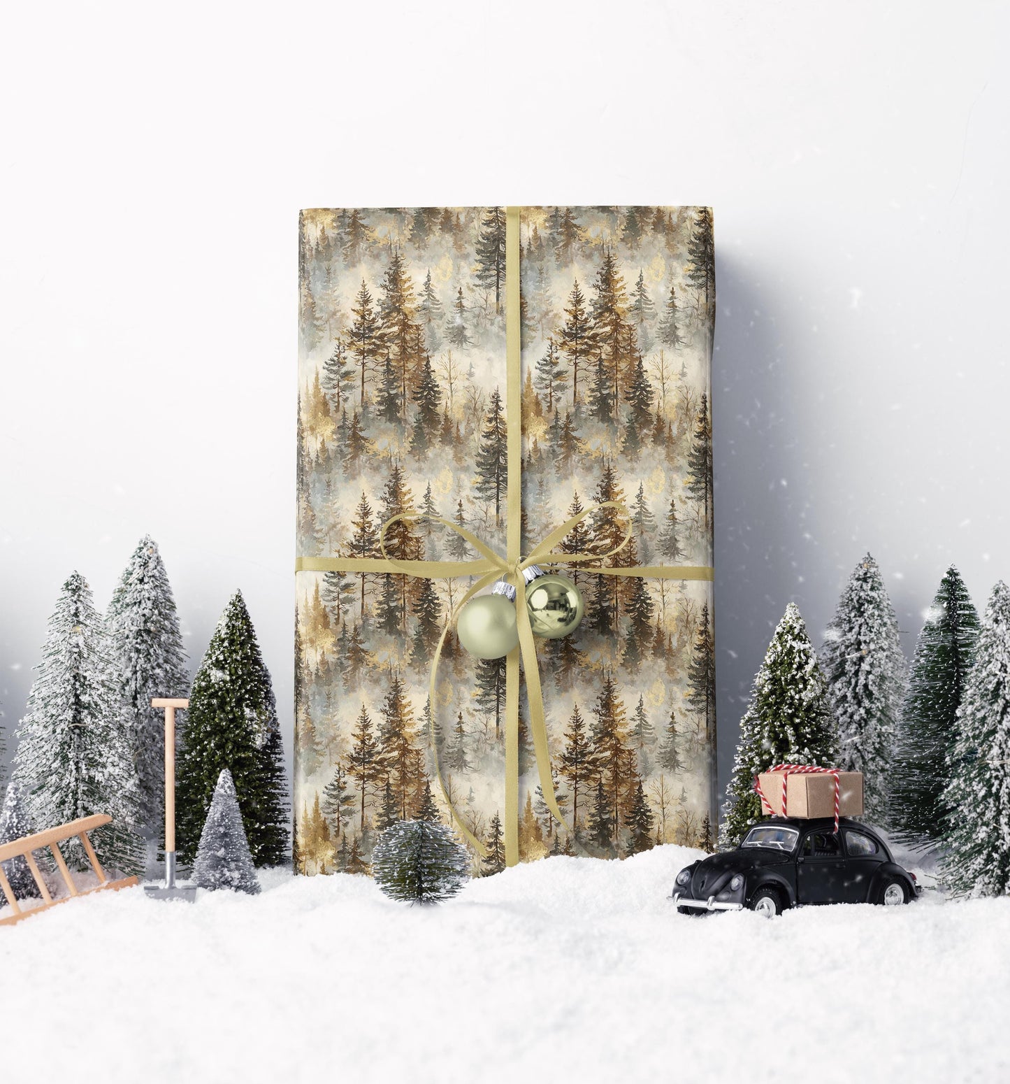 Pinecone Gift Wrap Roll, Winter Forest Theme Christmas Wrapping Paper with Trees and Snow #34