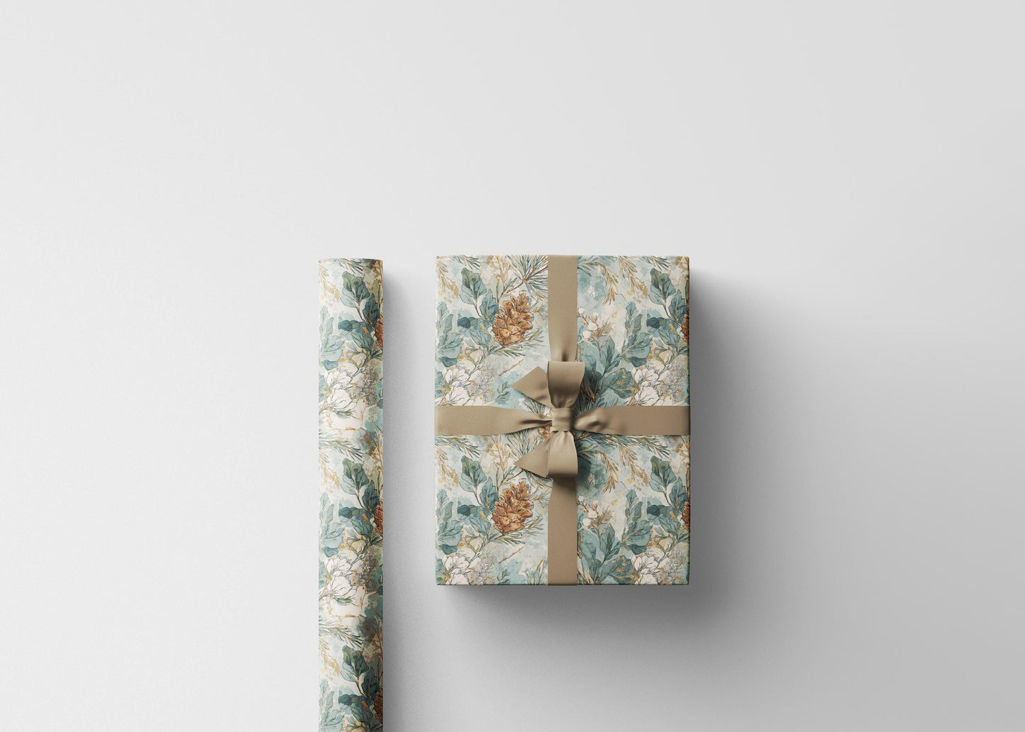 Christmas Wrapping Paper with Winter Trees and Pinecones, Forest Gift Wrap for Rustic Decor #20