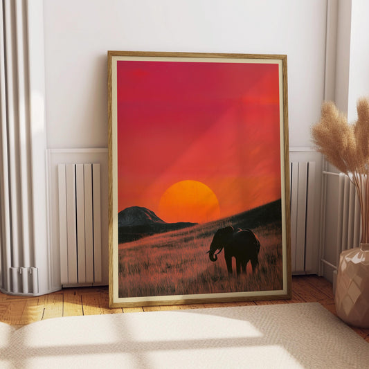 Vintage Lone Elephant in African Savannah Grasslands Poster Retro Catalogue Advertisement Print Outdoor Travel Print 1980s Magazine Art