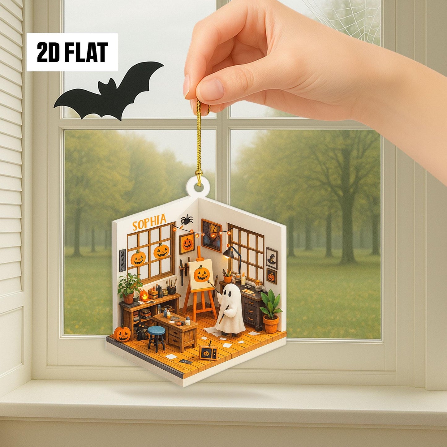 Personalized Dreamy Art Studio 2D Flat Ornament, Custom Name Ornament, Art Lover Gift, Halloween Window Hangings, Art Teacher Gift