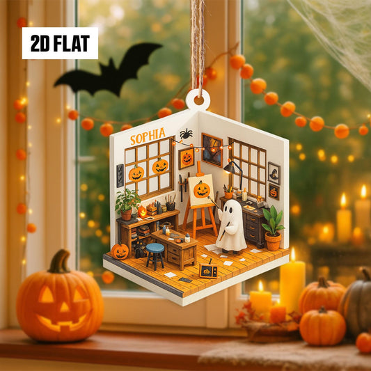 Personalized Dreamy Art Studio 2D Flat Ornament, Custom Name Ornament, Art Lover Gift, Halloween Window Hangings, Art Teacher Gift
