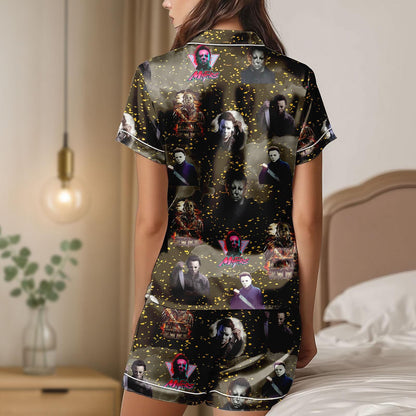 Horror Movie Satin Pajama Set, Michael Myers Freddy Krueger Sleepwear, Spooky Halloween PJs for Horror Fans