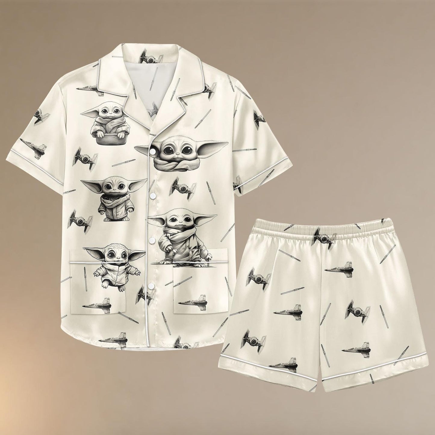 Baby Yoda Satin Pajama Set, Grogu Star Wars Sleepwear, Cute Cartoon Loungewear, Mandalorian PJs for Fans