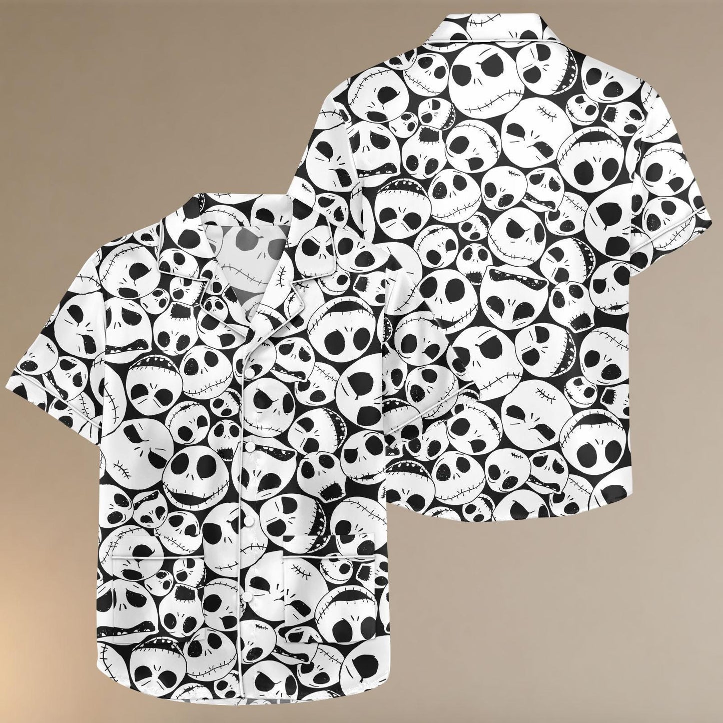 Jack Skellington Satin Pajama Set, Halloween Cartoon Sleepwear, Nightmare Before Christmas Costume PJs for Women Men