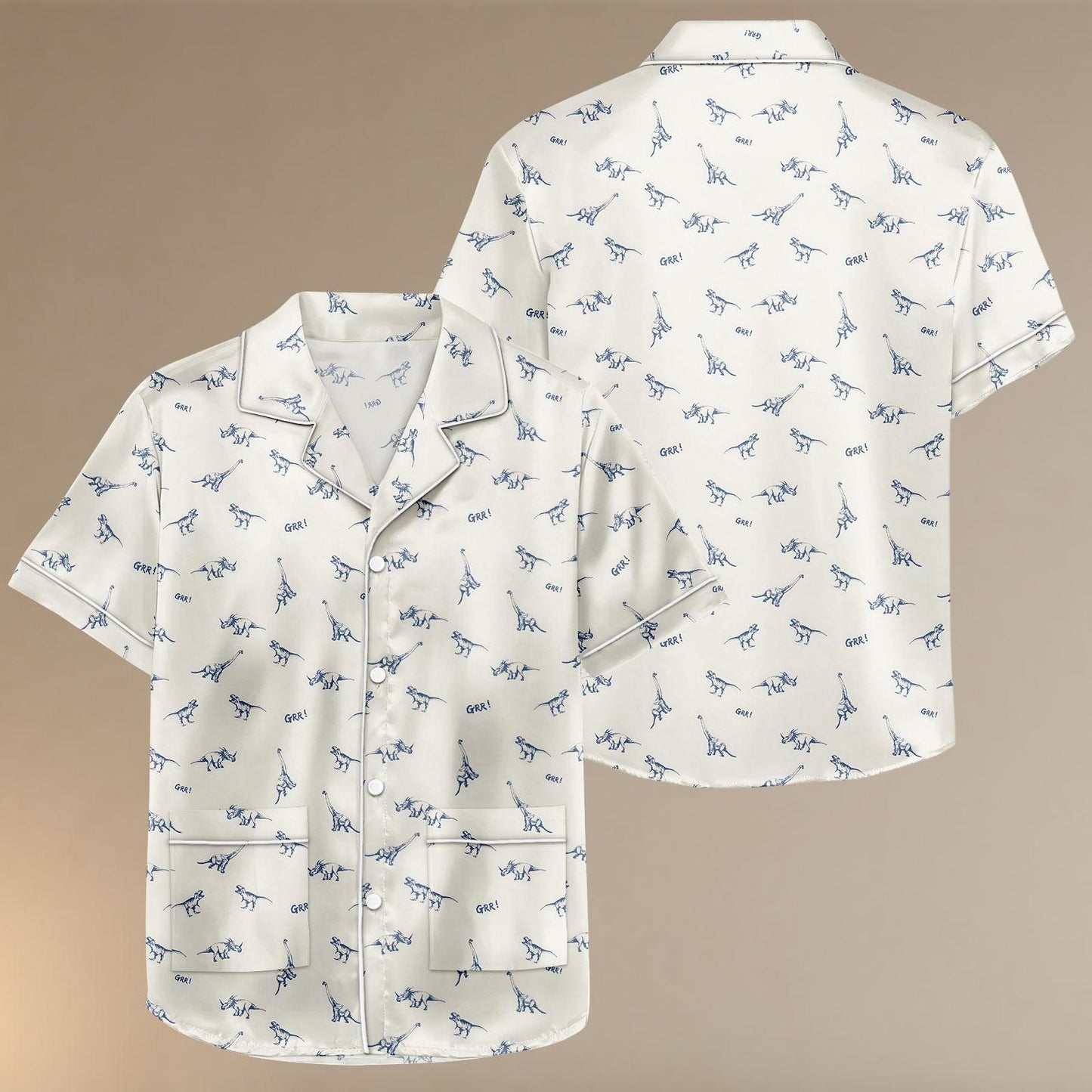 Dinosaur Satin Pajamas Set, Minimal Sleepwear, Dinosaur Minimal Loungewear, Soft Satin Summer PJs. Gift For Women