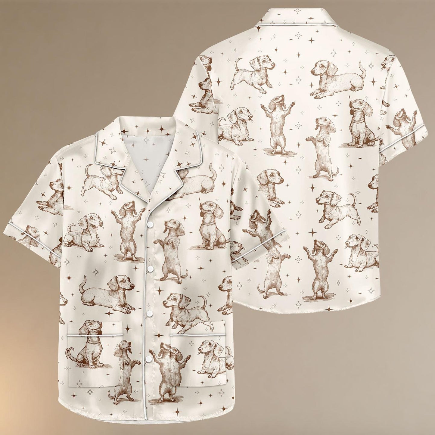 Dachshund Satin Pajamas Set, Dog Sleepwear for Dog Lovers, Cute Cartoon Shirt and Shorts Loungewear