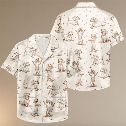 Dachshund Satin Pajamas Set, Dog Sleepwear for Dog Lovers, Cute Cartoon Shirt and Shorts Loungewear