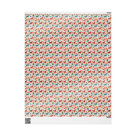 Winter Horse Print Wrap, Equestrian Xmas Wrapping Paper, Holiday Cowgirl Gift Paper, Festive Horse Lover Wrap, Riding Present Sheet